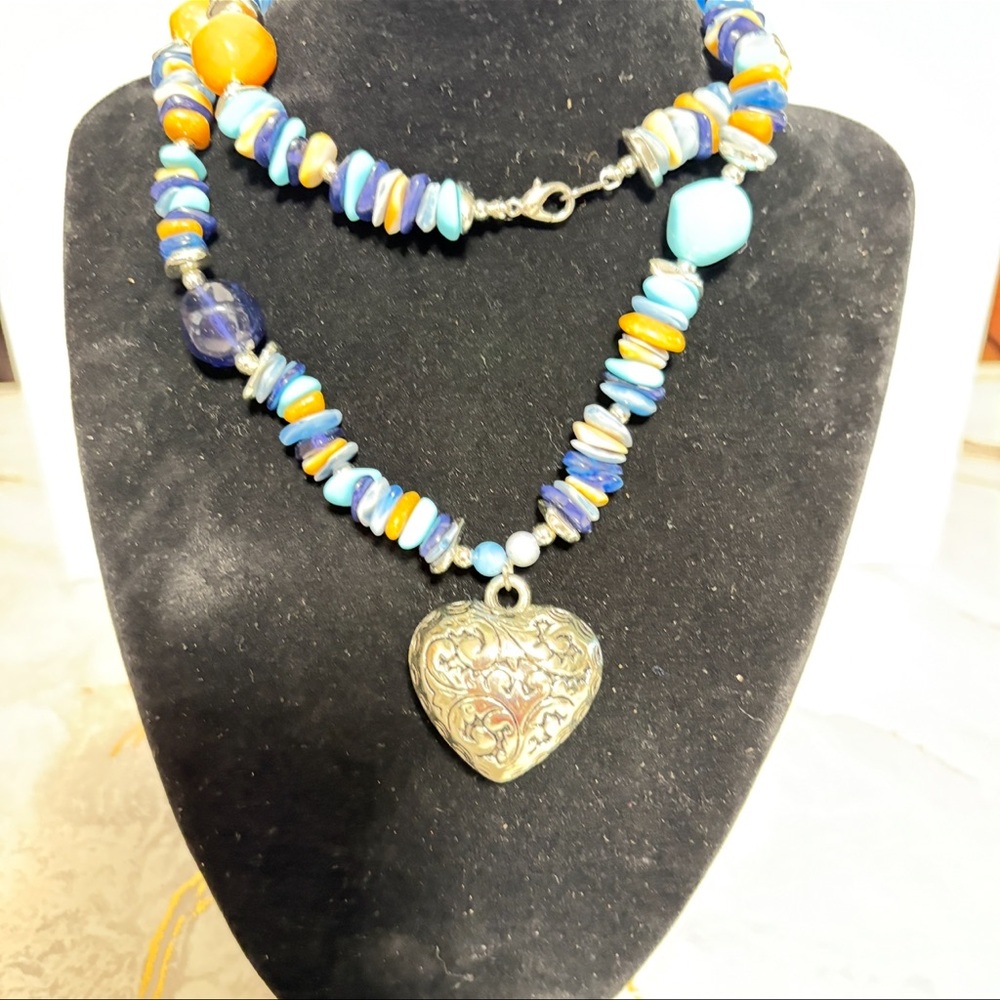 Vibrant Multicolor Beaded Necklace with Heart Pendant